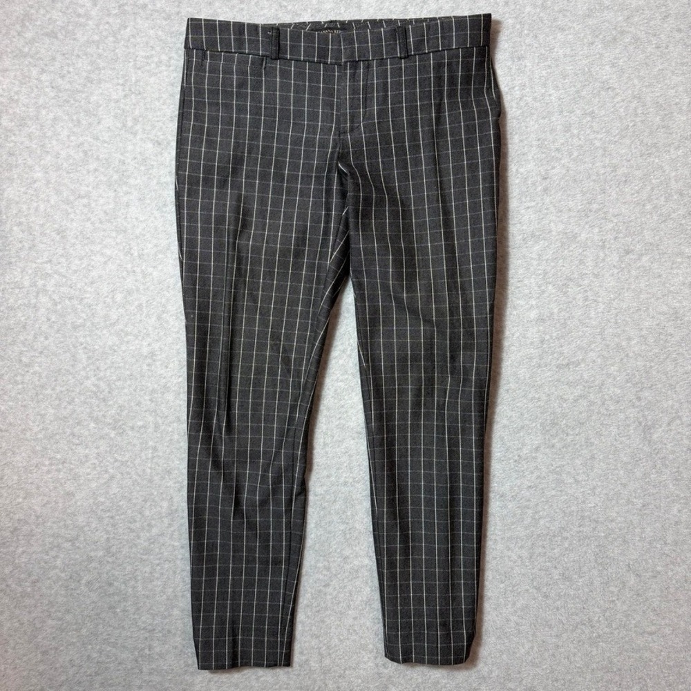 Banana Republic Sloan Pants Women's 0P Charcoal Windowpane Plaid Slim Ankle